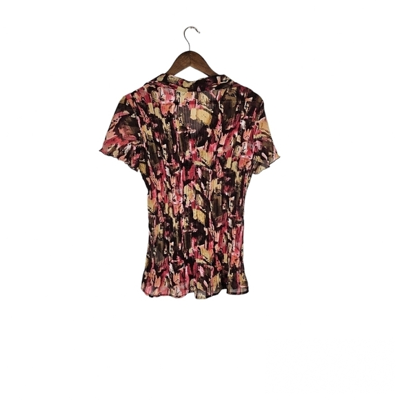 Alison Sheri Button Up Cinched Shear Top Patterned Art to Wear Sz L - Picture 2 of 7
